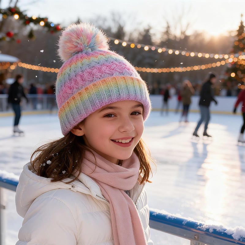 Peninpha Winter Hat for Kids Children, Girls Beanie with Pom Pom, Girls Accessories Knit Beanies Cap Age 7-12 - Image 2